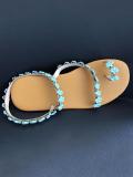 Summer Handmade Cute Beach Flat Sandals PU Rhinestone Slip On Sandals