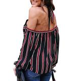 Striped Off-Shoulder Cross Tie Shirt