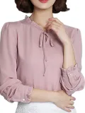 Pink Elegant Bow Plain Blouse