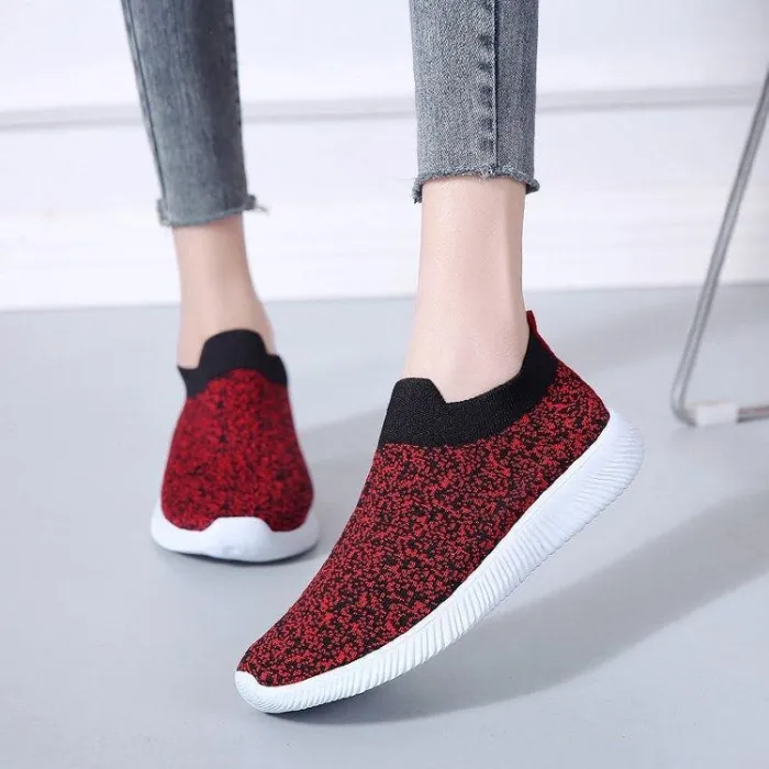 Comfy Summer Flyknit Fabric Flat Heel Sneakers Athletic Casual Shoes