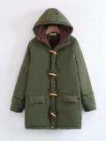 Horn Button Long Sleeve Cotton Quilted Coat