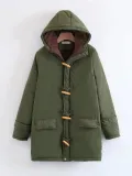 Horn Button Long Sleeve Cotton Quilted Coat