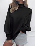 Chiffon Turtle Neck Solid Casual Blouses & Shirt