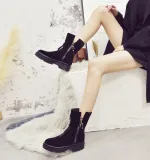 Women Date Low Heel Winter Boots Suede Platform Zipper Booties