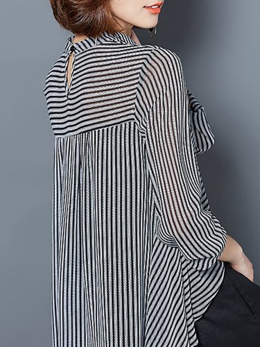 Long Sleeve Casual Asymmetric High Low Blouse