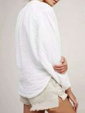 Long Sleeve Cotton V neck Solid Blouse