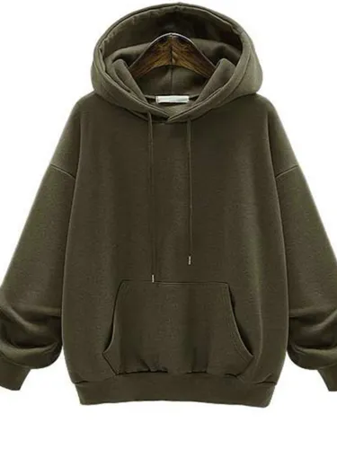 Solid Color Pocket Thicken Hooded Sweatshirt