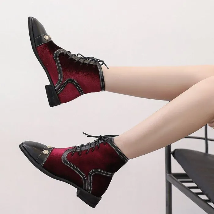 Winter Rivet Lace-Up Chunky Heel Suede Boots