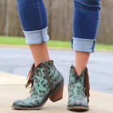 Fashion leopard tassel low heel shoes non-slip boots