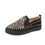 Red PU Spring/Fall Rhinestone Loafers