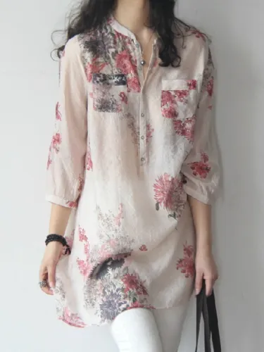 Casual 3/4 Sleeve Floral Blouse