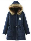 Khaki Solid Pockets Hoodie Casual Quilted Coat