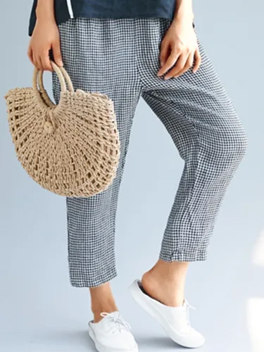 Plus Size Women Plaid Casual Pants
