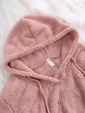Women Winter a Long Hooded Sweatshirt Mohair Solid Color