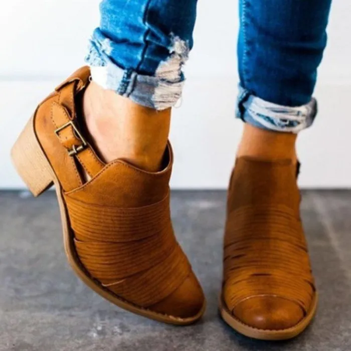 Women PU Booties Casual Comfort Adjustable Buckle Plus Size Shoes