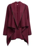Long Sleeve Shawl Collar Piping Plus Size Coat