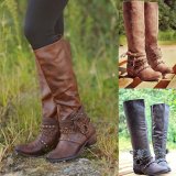 Winter Vintage Chunky Heel Buckle Strap Boots