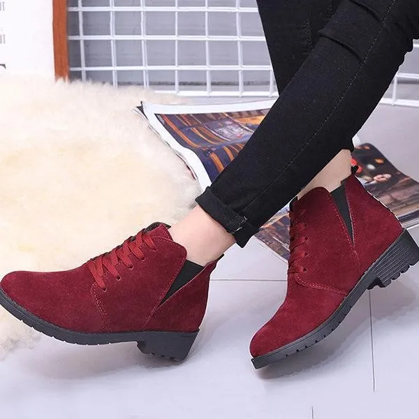 Women Spring Ankle Suede Lace-Up Casual Boots