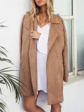 Khaki Elegant Paneled Pu Plain Coat
