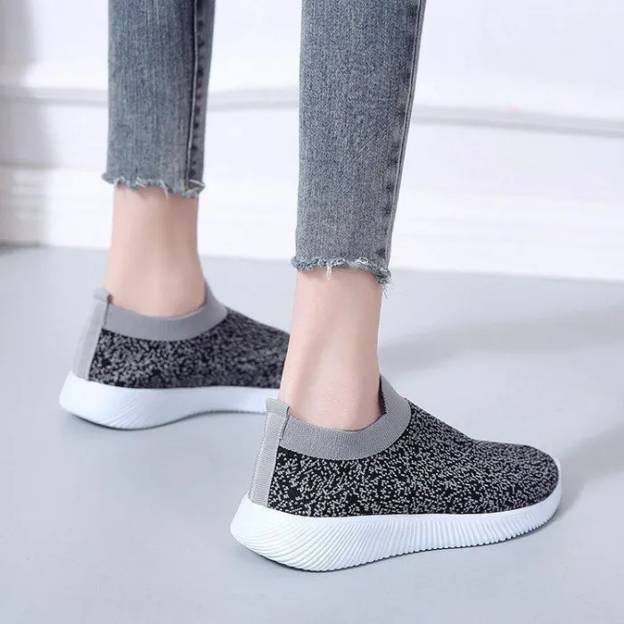 Comfy Summer Flyknit Fabric Flat Heel Sneakers Athletic Casual Shoes