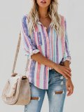 Multicolor Striped Casual Shirt Collar Buttoned Blouses & Shirt