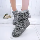 Women Braided Platform Knitted Fabric Winter Back Lace-up Daily Boots
