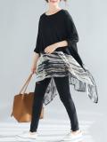Patchwork Crew Neck Long Sleeve Loose Blouse