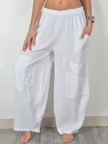 Plus Size Casual Solid Pockets Pants
