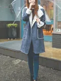 Women Long  Sleeve Casual Faux Leather Beaded Coats