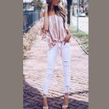 Off Shoulder Striped Batwing Sleeve Blouses