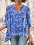 Red Cotton-Blend Half Sleeve Shirts & Tops