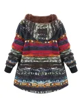 Multicolor Printed Long Sleeve Hoodie Coat