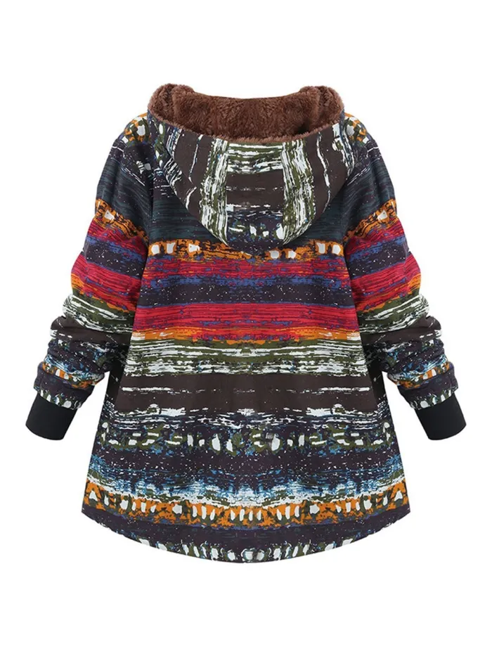 Multicolor Printed Long Sleeve Hoodie Coat