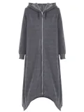 Hooded Long Sleeve Zip Irregular Long Coat
