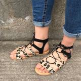 Women Casual Leopard Lace Up Flat Sandals
