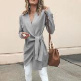 Khaki V Neck Solid Casual Outerwear