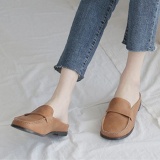 Women PU Slip On Panel Summer Flats Slippers Shoes