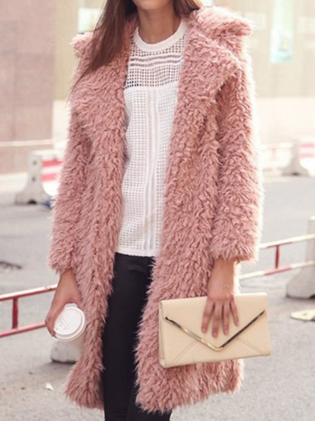 H-line Plain Long Sleeve Casual Coat