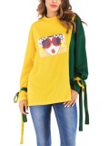 Bowknot Cotton Vintage Printed O-Neck Blouse & Shirts