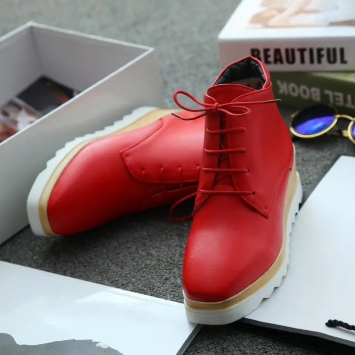 Women Wedge Heel Booties Casual Lace Up Plus Size Shoes