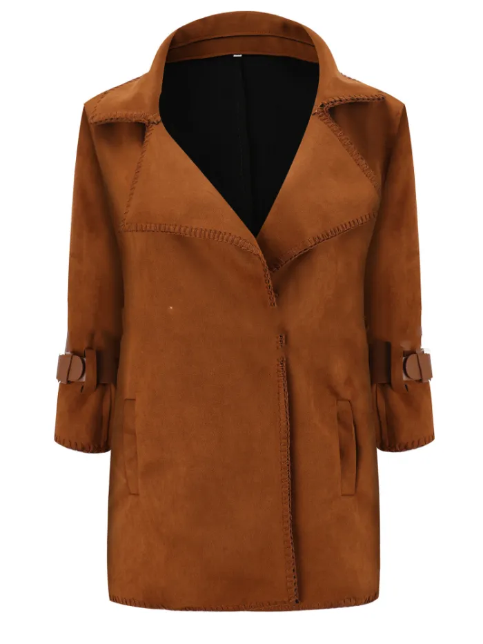 Vintage Buckle Sleeve Holiday 3/4 Sleeve Paneled Wool Blend Coat