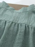 Buttoned Long Sleeve Stand Collar Casual Linen Blouse