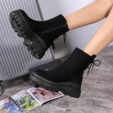 Womens Daily Flat Heel Artificial Suede Lace-up Boots Winter Snow Booties