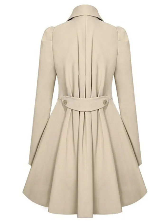 Women Peplum Coat Solid Color Double Breasted Pea Coat