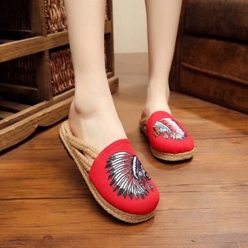 EmbroideryVintage Slip On Spring/Fall Daily Flat Heel Hollow-out Cotton Slippers