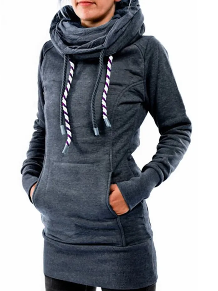 Women Cowl Neck Hoodie Cotton-blend Simple Long Sleeve sweatshirt