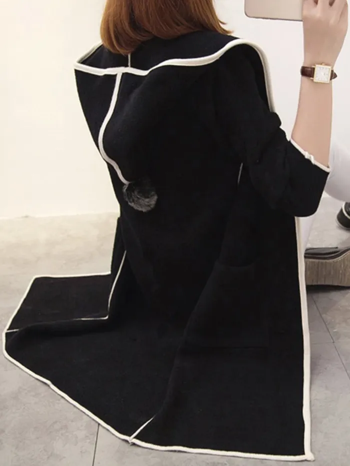 Binding Casual H-line Long Sleeve Hoodie Coat