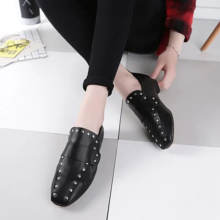 Women Chunky Heel Artificial Leather Rivet Spring/Fall Loafers