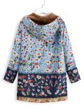 Stylish Floral Women's  Pockets Winter Plus Size Coat With Hoodie