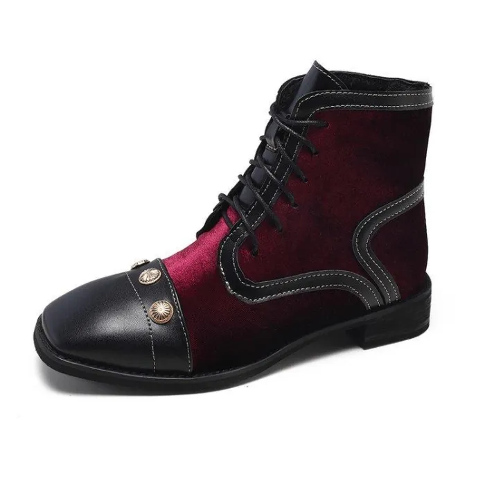 Winter Rivet Lace-Up Chunky Heel Suede Boots